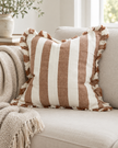 Hallie Rust Brown And White Wide Stripe Cotton Cushion Cover — styled view 3