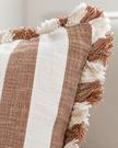 Hallie Rust Brown And White Wide Stripe Cotton Cushion Cover — fabric detail 1