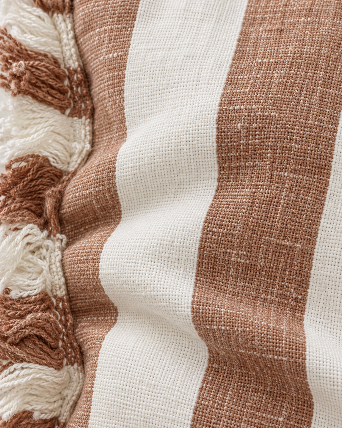 Hallie Rust Brown And White Wide Stripe Cotton Cushion Cover — fabric detail 2
