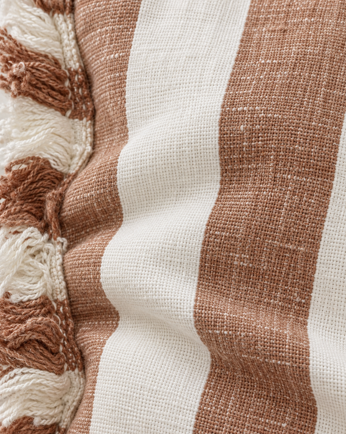 Hallie Rust Brown And White Wide Stripe Cotton Cushion Cover — fabric detail 2