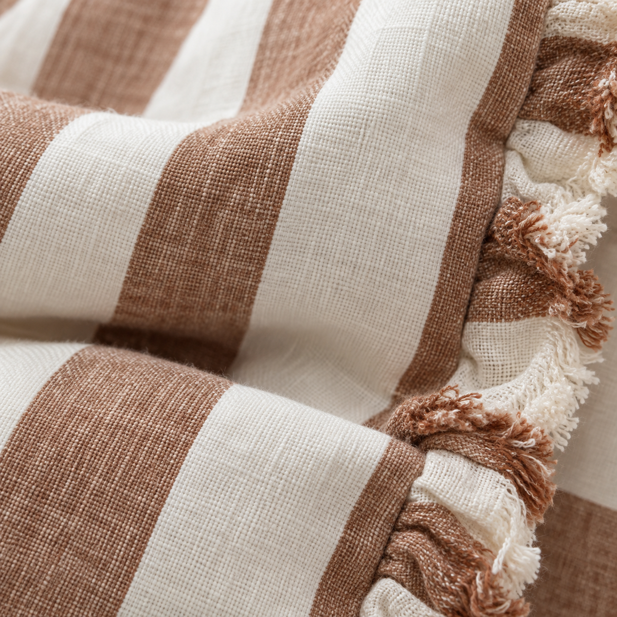 Hallie Rust Brown And White Wide Stripe Cotton Cushion Cover — fabric detail 4