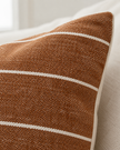 India Rust Brown And White Pinstripe Cotton Cushion Cover — fabric detail 1