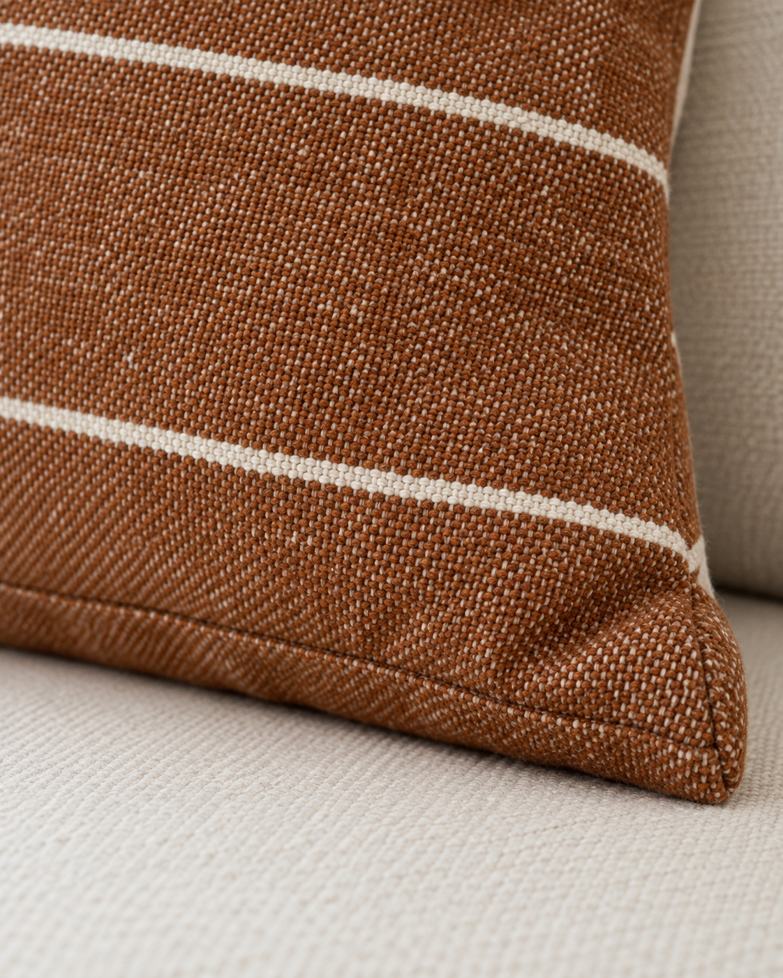 India Rust Brown And White Pinstripe Cotton Cushion Cover — fabric detail 3