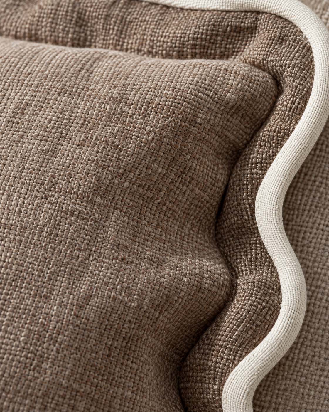 Chloe Coffee Brown And Cream Scalloped Edge Rectangle Cushion Cover — fabric detail 2