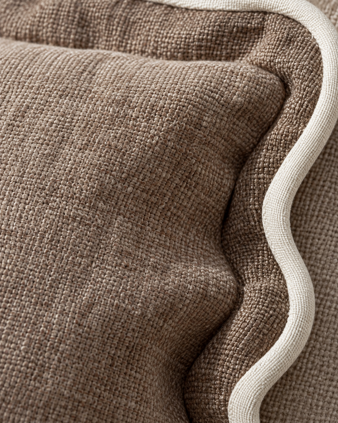 Chloe Coffee Brown And Cream Scalloped Edge Rectangle Cushion Cover — fabric detail 2