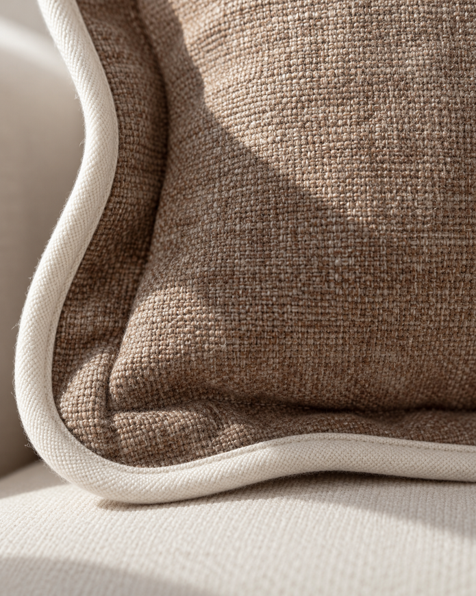 Chloe Coffee Brown And Cream Scalloped Edge Rectangle Cushion Cover — fabric detail 3