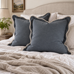 Chloe Blue Scalloped Extra Large Bed Cushion Cover — 65 cm oversized square cushion styled on a bed