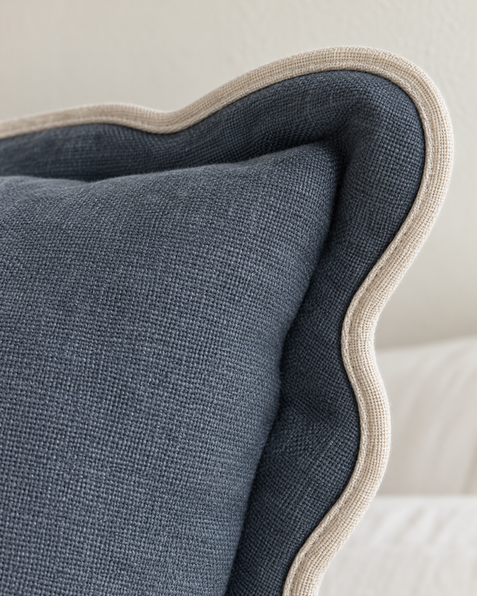 Chloe Blue Scalloped Extra Large Bed Cushion Cover — fabric detail 1