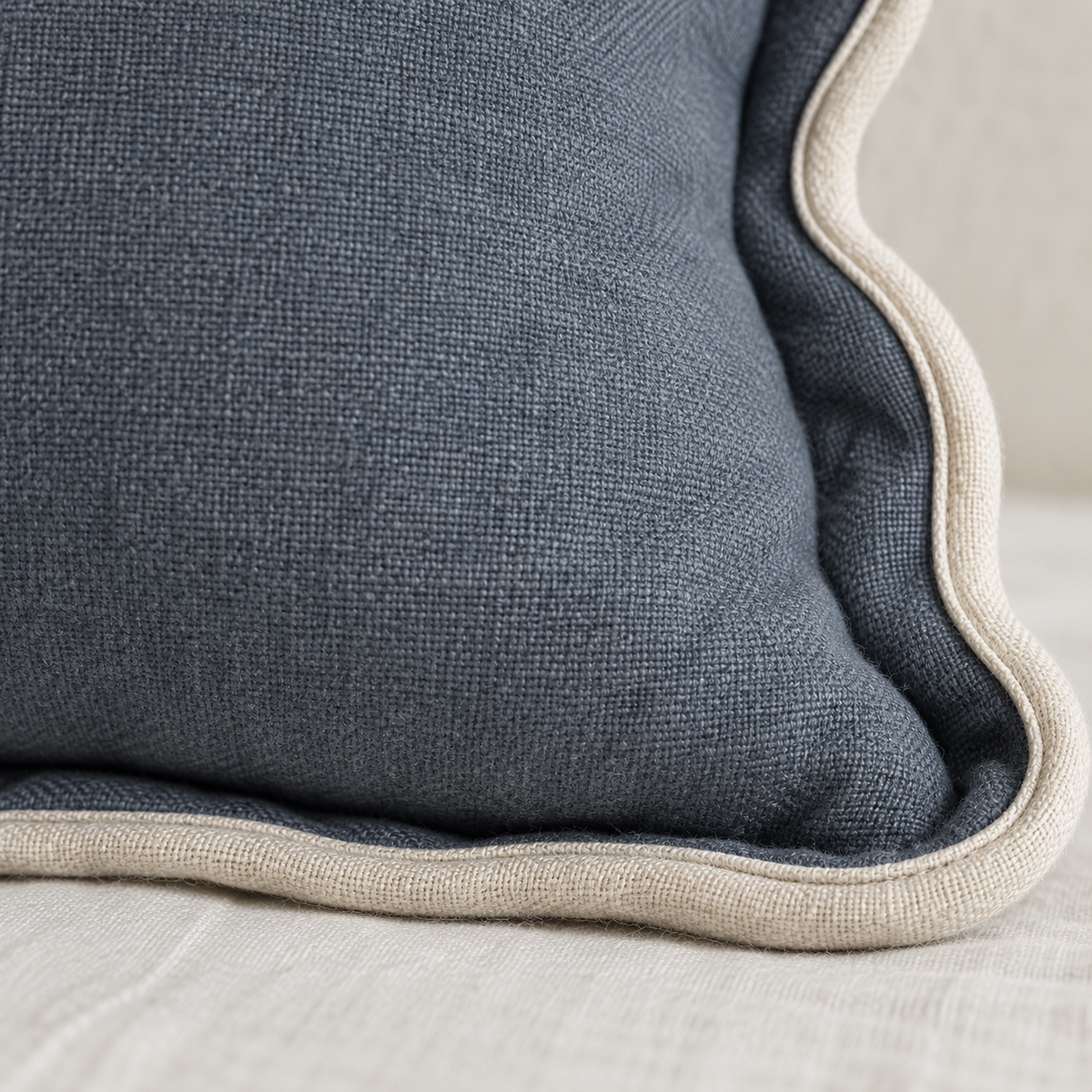 Chloe Blue Scalloped Extra Large Bed Cushion Cover — fabric detail 3