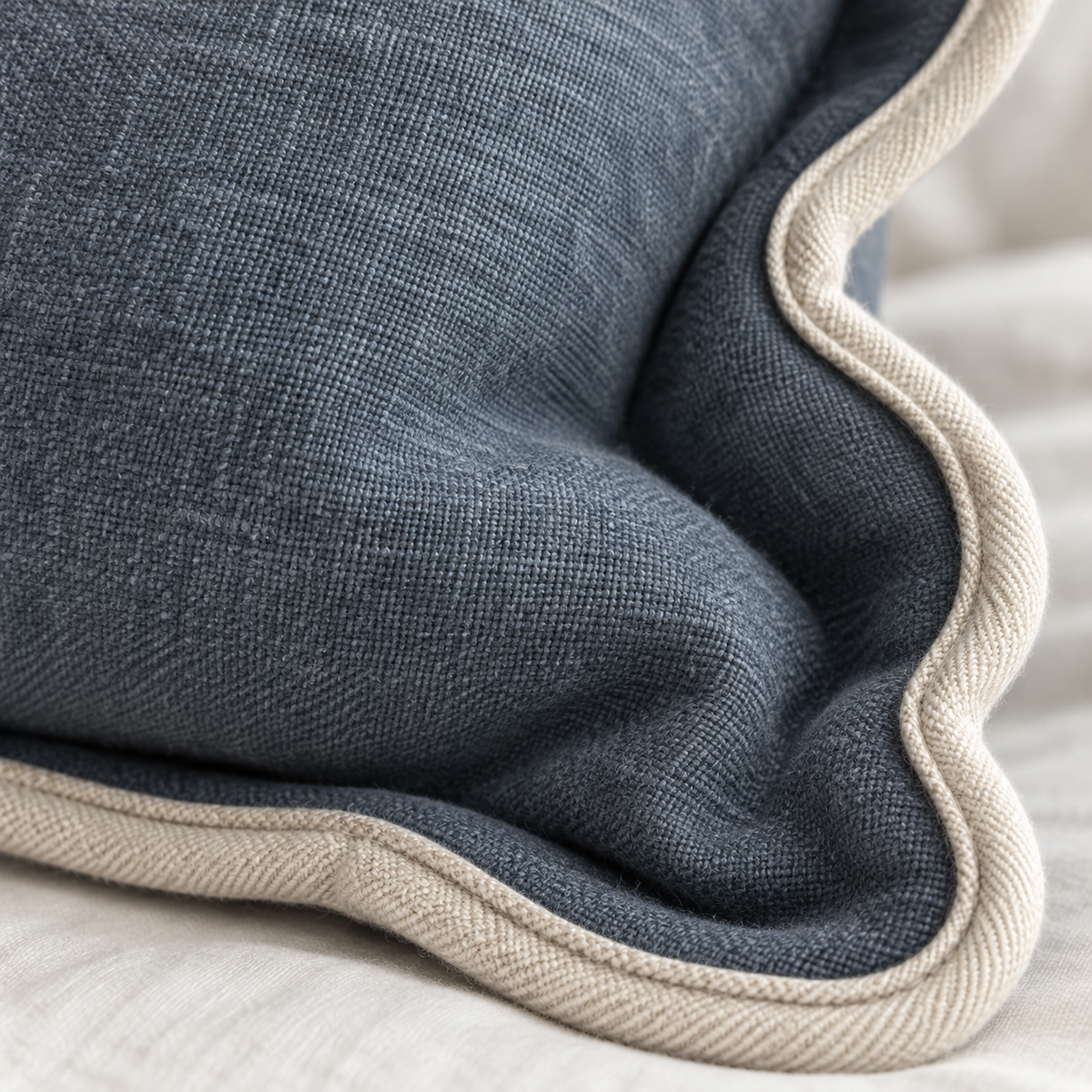 Chloe Blue Scalloped Extra Large Bed Cushion Cover — fabric detail 4