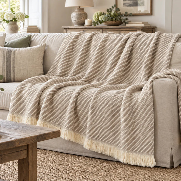 Beige Striped Throw Blanket — styled view 1