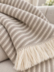Ellenvale beige striped throw blanket from Ellenvale Trade, soft and cozy fabric with stylish beige and white stripes.