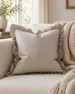 Ellenvale Bella chocolate brown square cushion cover with ruffle edges, soft furnishings décor for cozy living spaces.