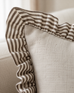 Chocolate brown Ellenvale Bella square cushion cover with ruffle edges, soft furnishings decorative pillow for stylish home decor.