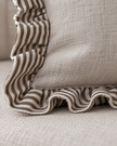 Chocolate brown Ellenvale Bella square cushion cover with ruffle edges, soft furnishings by Ellenvale Trade.