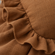 Rust brown Ellenvale Hallie linen blend cushion cover with frilled edges, perfect for soft furnishings and home decor.