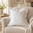 Hallie White Neutral Square Luxury Linen Ruffled Edge Cushion Cover — styled view 2