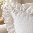 Hallie White Neutral Square Luxury Linen Ruffled Edge Cushion Cover — fabric detail 1