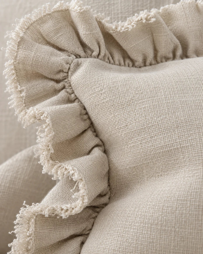 Hallie Cream Luxury Linen Ruffled Edge Cushion Cover — fabric detail 4