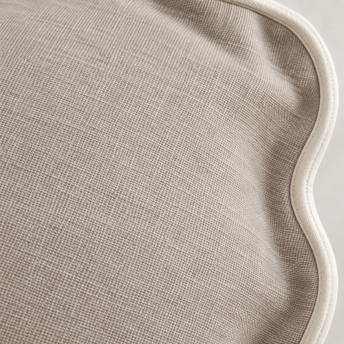 Chloe beige and cream 65 × 65 cm extra large bed cushion cover – fabric and scalloped trim close-up 2
