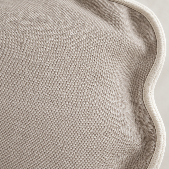Chloe beige and cream 65 × 65 cm extra large bed cushion cover – fabric and scalloped trim close-up 2