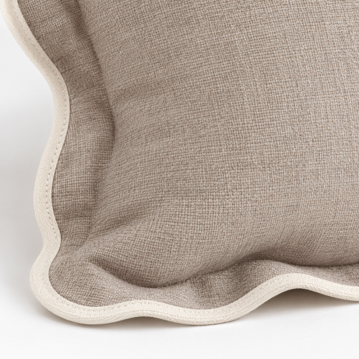 Chloe beige and cream 65 × 65 cm extra large bed cushion cover – fabric and scalloped trim close-up 3