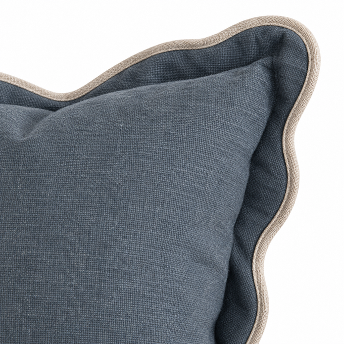 Chloe blue extra large 65 × 65 cm square bed cushion cover – scalloped corner and contrast trim detail