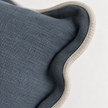 Chloe blue extra large 65 × 65 cm square bed cushion cover – side flange and oatmeal trim close-up
