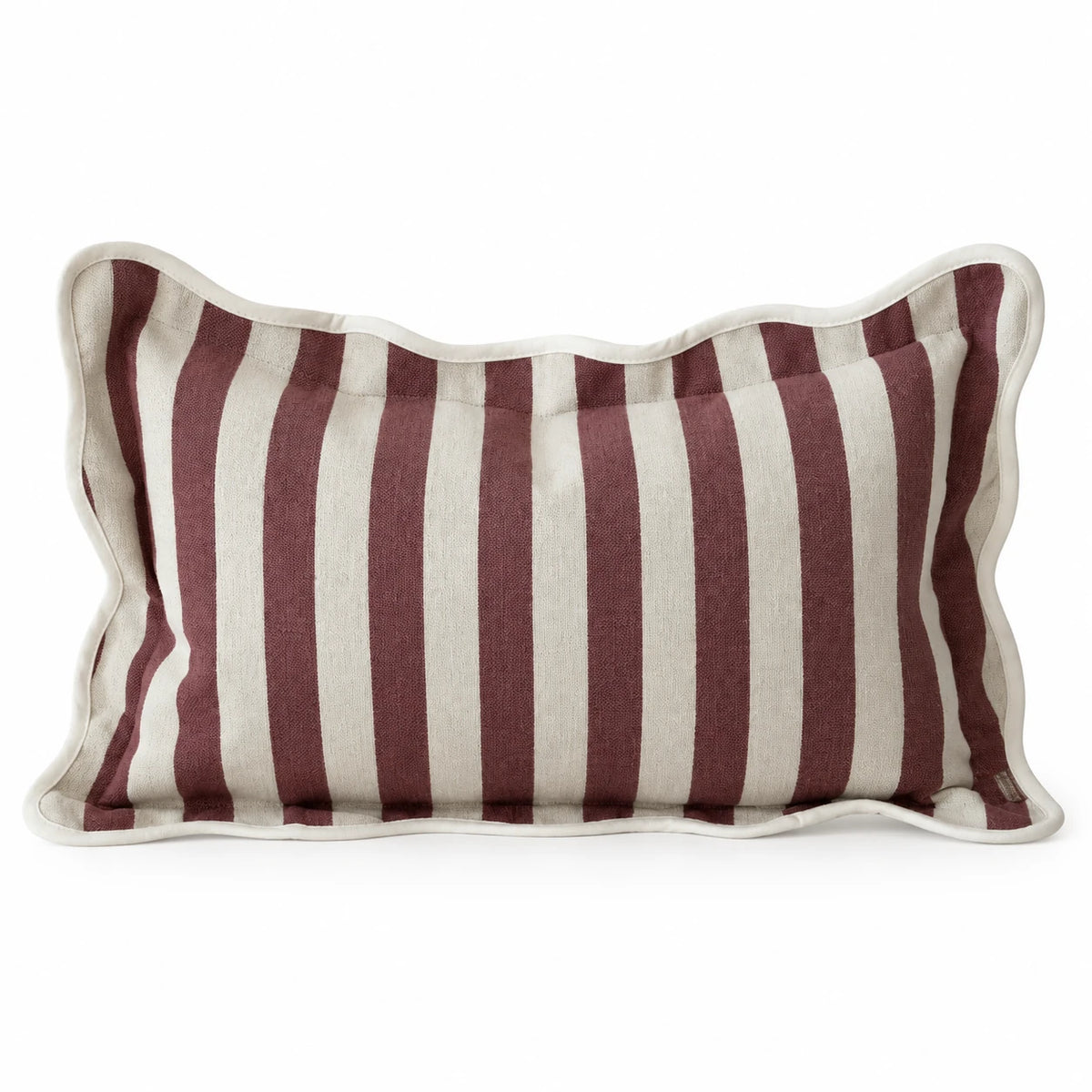 Ellenvale Chloe burgundy rectangular scalloped cushion cover on a white studio background