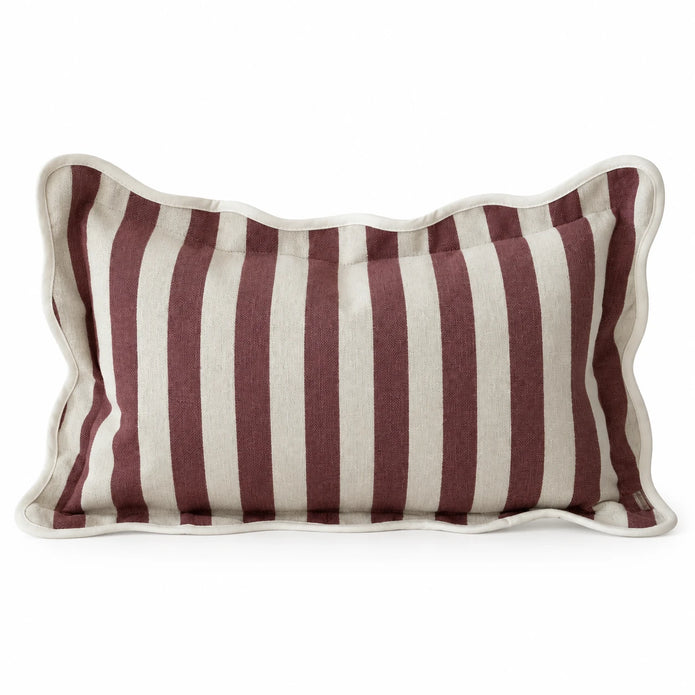Ellenvale Chloe burgundy rectangular scalloped cushion cover on a white studio background