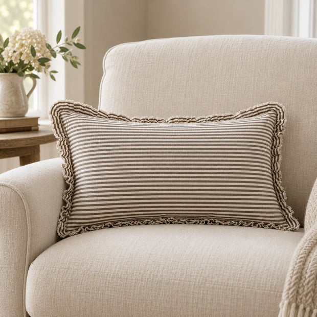 Darcy Chocolate Brown Pinstripe Cushion Cover - Rectangle — styled view 2