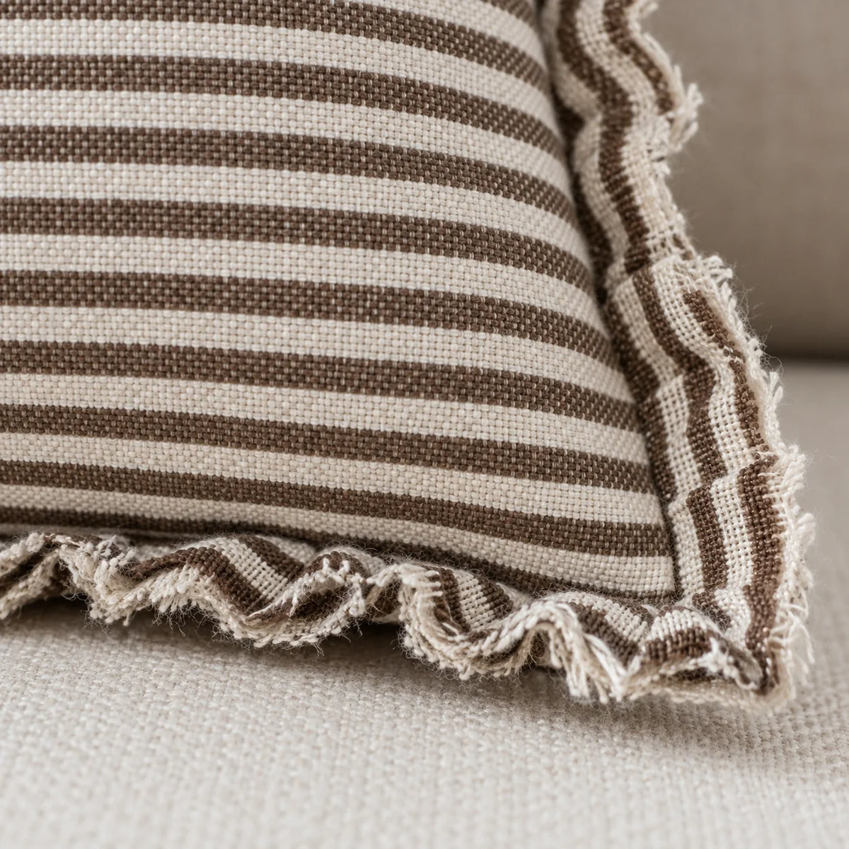 Darcy Chocolate Brown Pinstripe Cushion Cover - Rectangle — fabric detail 3