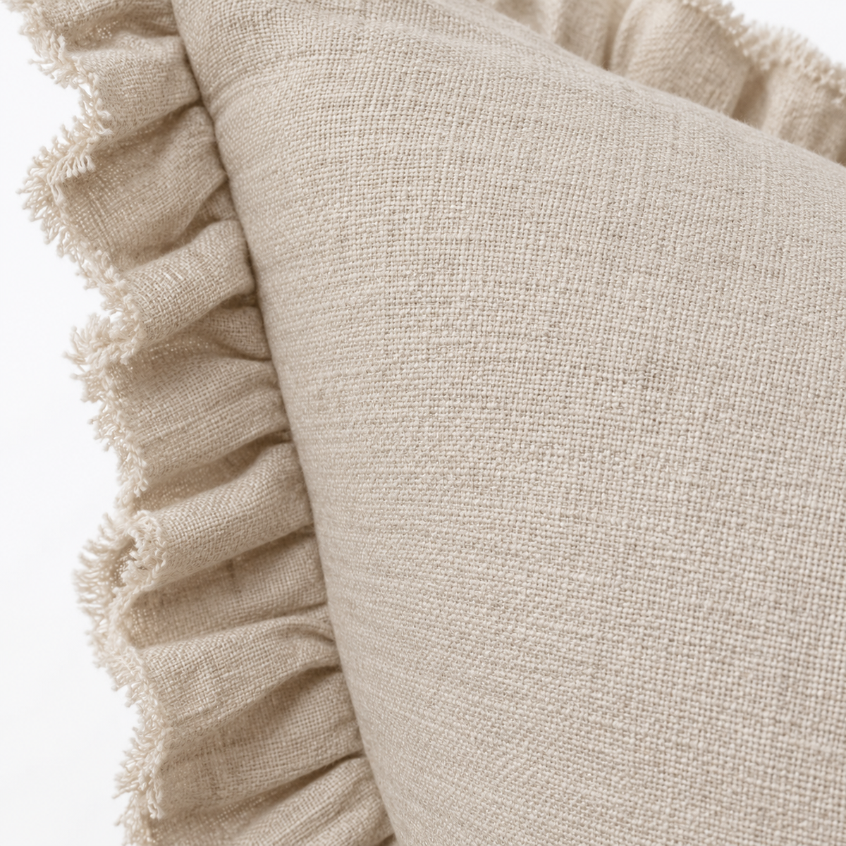 Grace beige 65 × 65 cm extra large bed cushion cover – fabric and gathered ruffle close-up 2