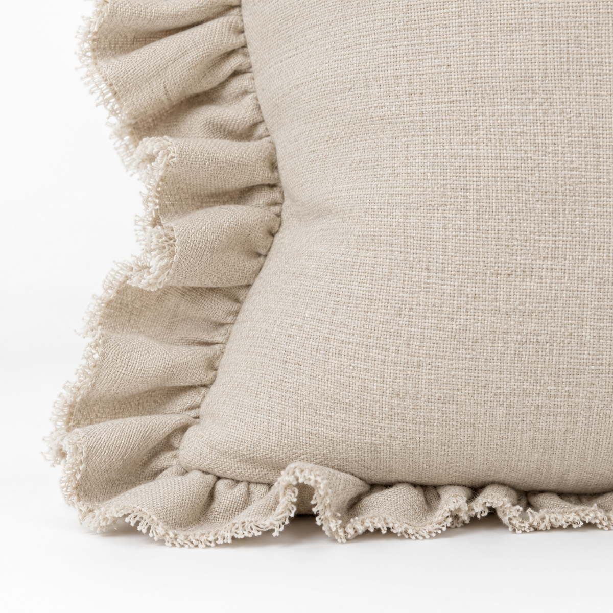 Grace beige 65 × 65 cm extra large bed cushion cover – fabric and gathered ruffle close-up 3