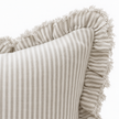 Hallie natural beige 65 × 65 cm extra large bed cushion cover – fabric and gathered striped ruffle close-up 1