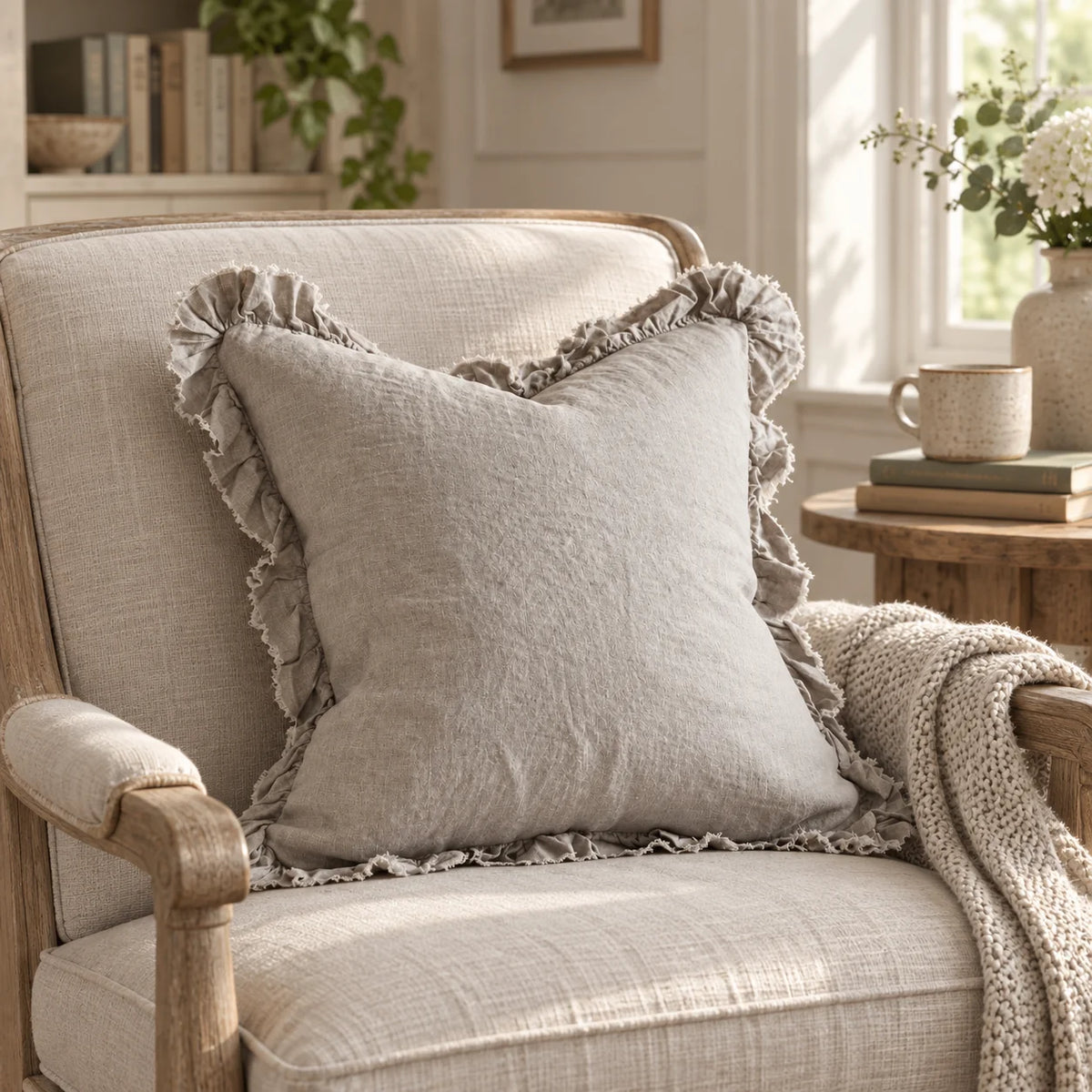 Hallie Natural Beige Cushion Cover – styled view 2