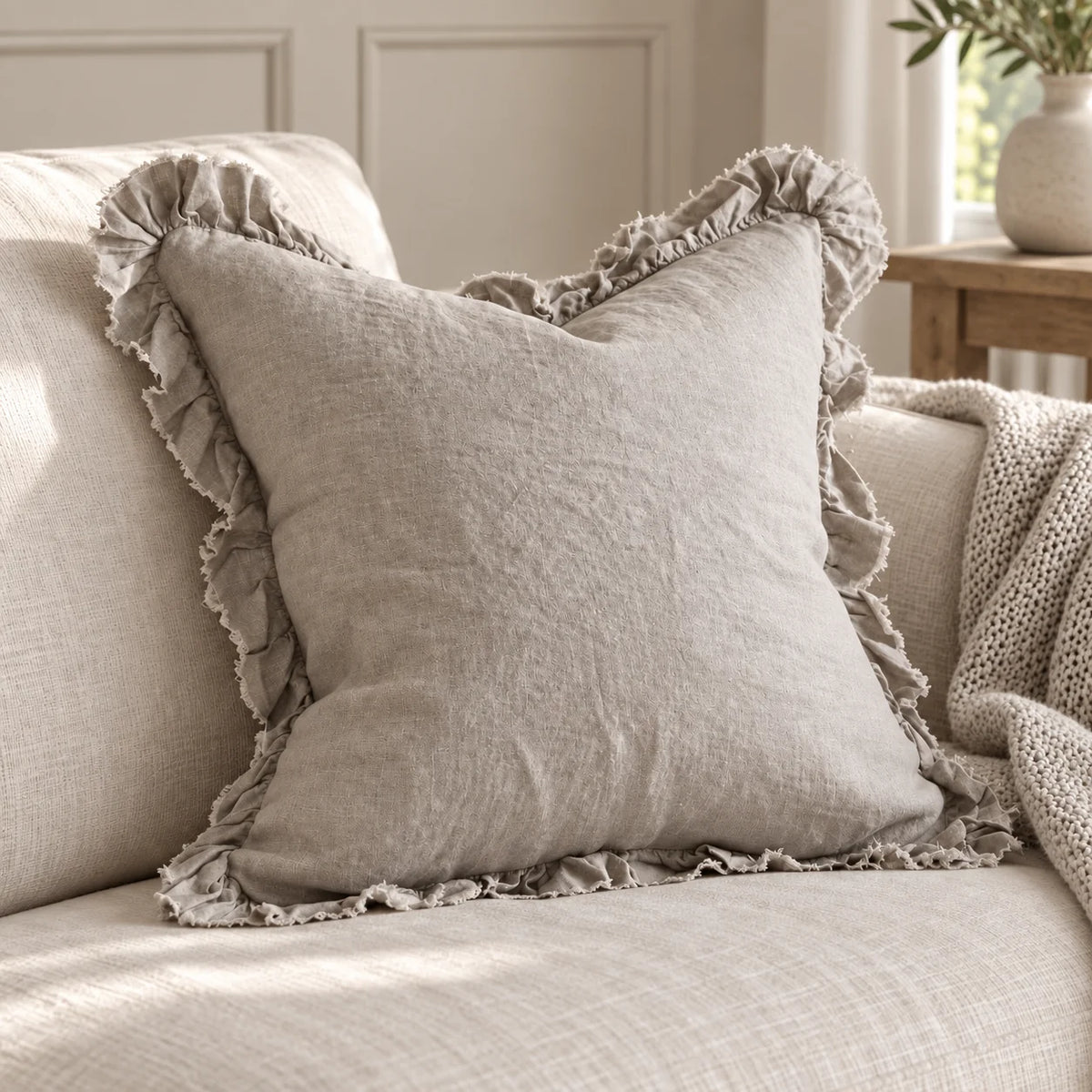 Hallie Natural Beige Cushion Cover – styled view 3