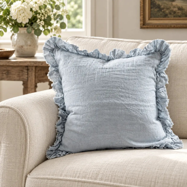 Hallie Ocean Blue Luxury Square Cotton Blend Cushion Cover – styled view 1
