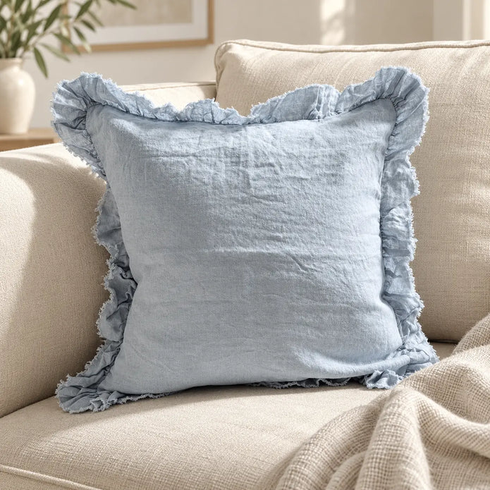 Hallie Ocean Blue Luxury Square Cotton Blend Cushion Cover – styled view 3