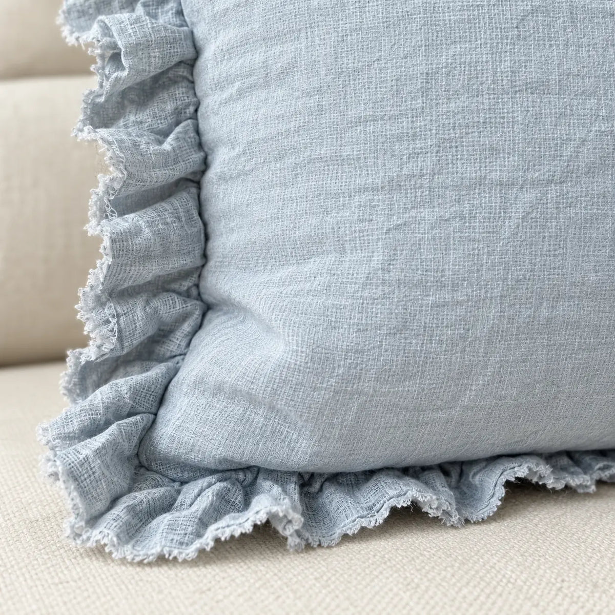 Hallie Ocean Blue Luxury Square Cotton Blend Cushion Cover – fabric detail 3