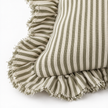 Hallie olive green 65 × 65 cm extra large bed cushion cover – fabric and gathered striped ruffle close-up 4