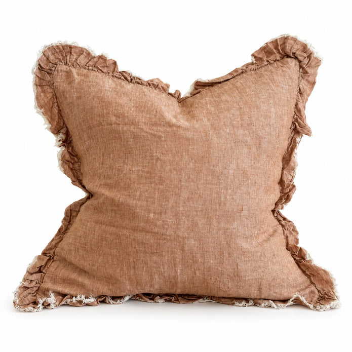 Ellenvale Hallie washed rust brown square cushion cover on a white studio background