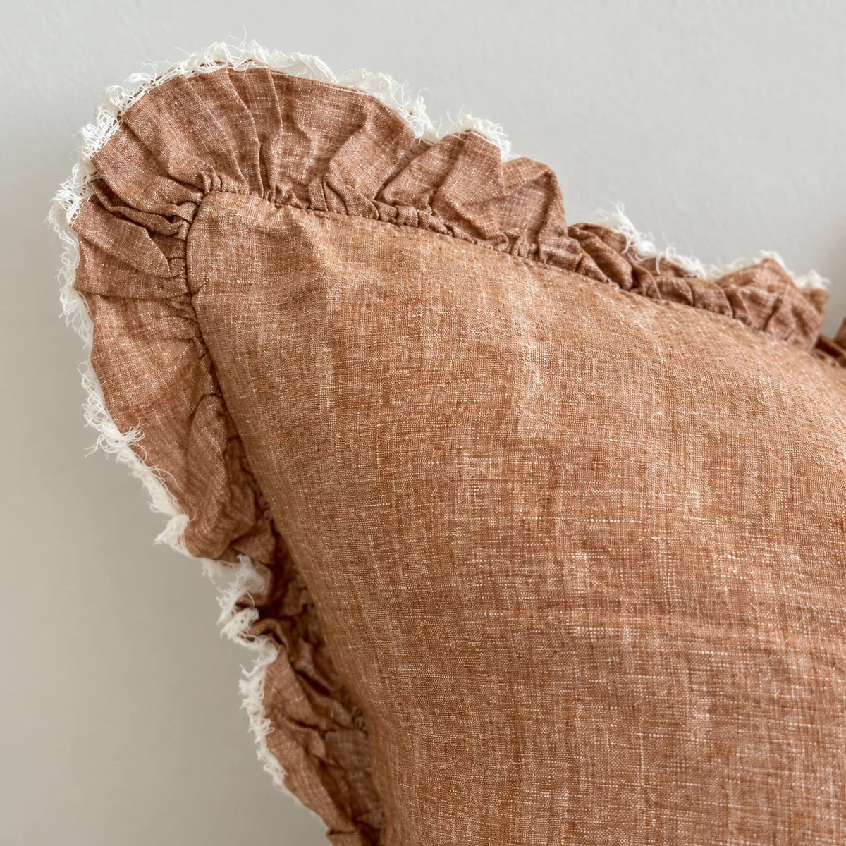 Ellenvale Hallie washed rust brown square cushion cover fabric detail