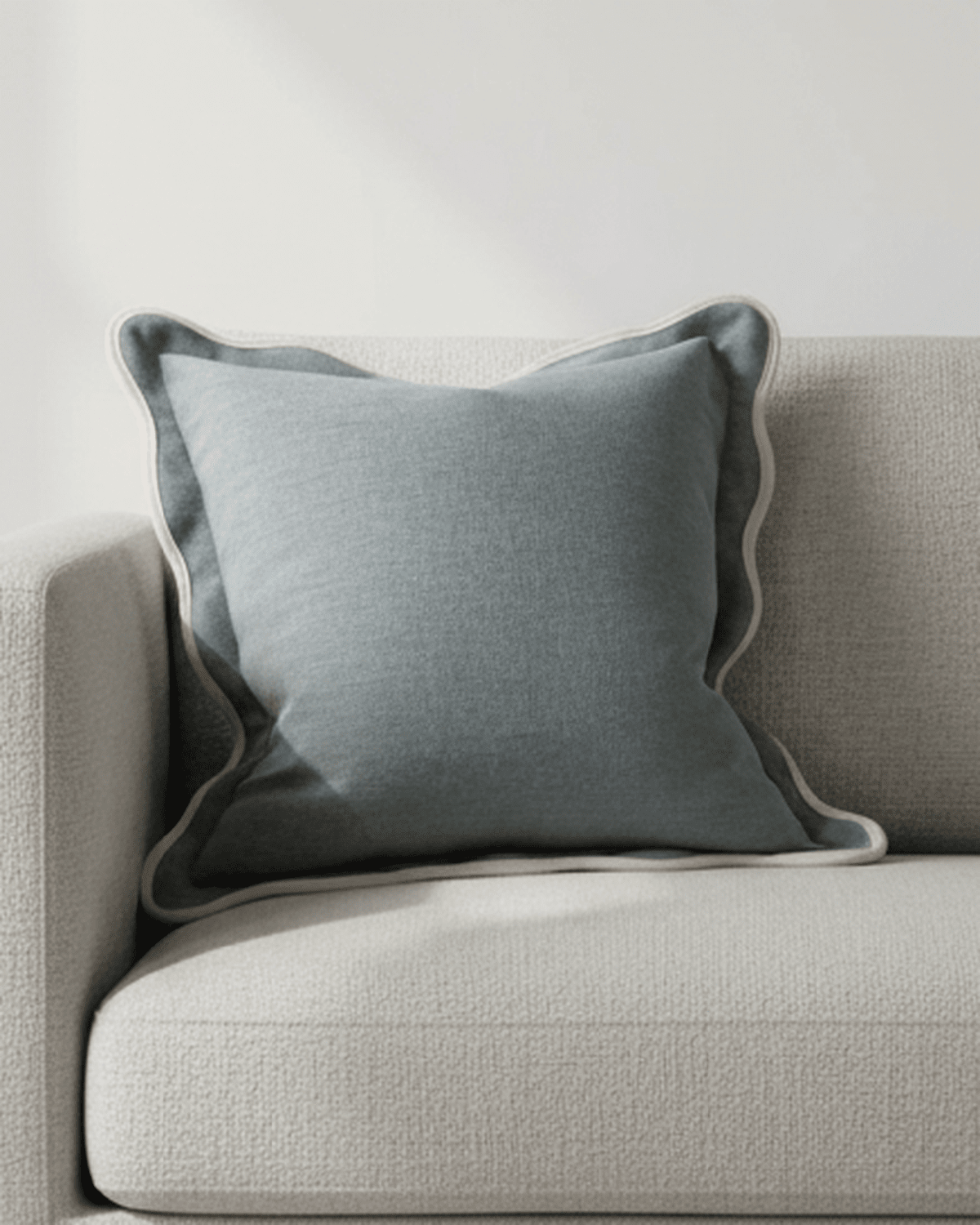 Extra-large blue square cushion cover with scalloped edges from Chloe by Ellenvale Trade, made of soft furnishings fabric.