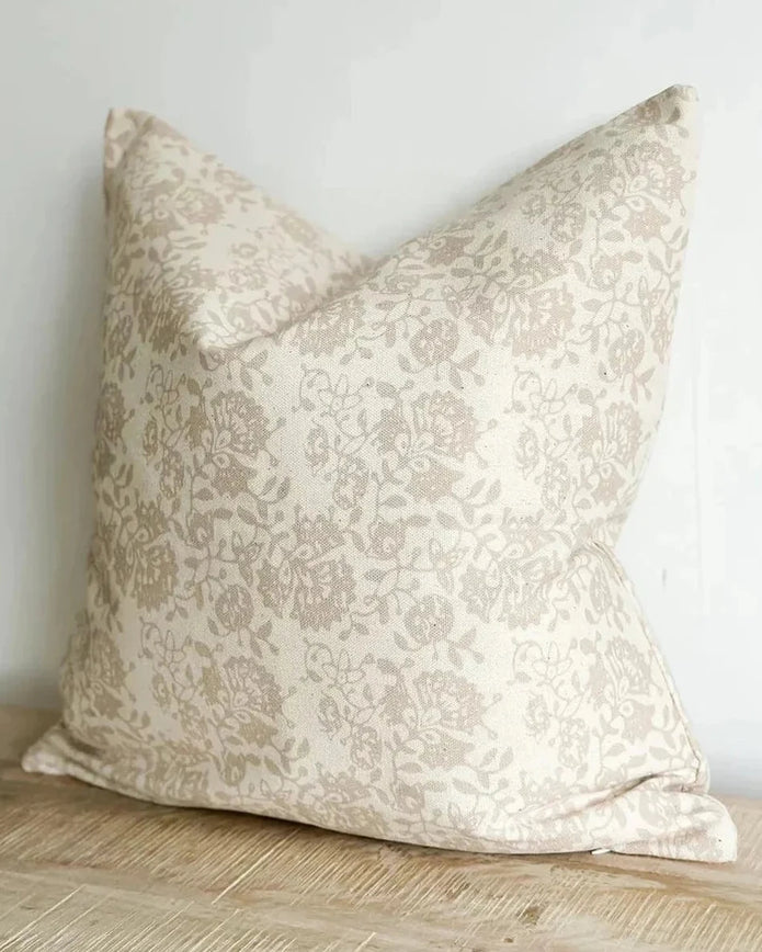 Ellenvale Trade Aria beige square cushion cover with floral print, soft furnishings for cozy home decor, 45cm x 45cm size.