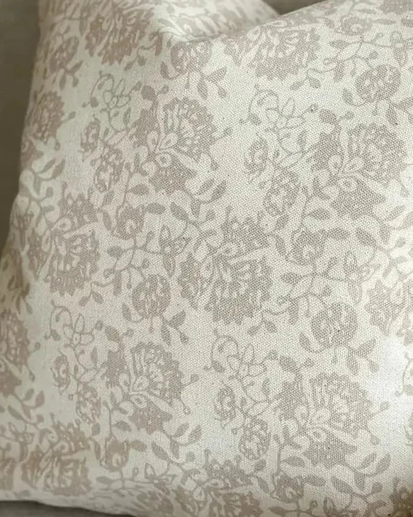 Ellenvale Trade Aria beige floral print cushion cover, 45x45cm, soft furnishings, neutral square design with floral pattern