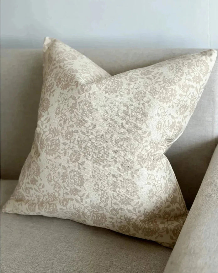 Ellenvale Trade Aria Neutral Beige square cushion cover with floral print, soft furnishings for home decor, 45cm x 45cm size.