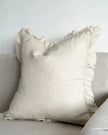 Hallie Cream Neutral Square Linen Cushion Cover with Ruffled Edge by Ellenvale Trade, soft furnishings for elegant home decor.