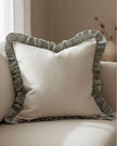 Olive green ruffle square cushion cover from Ellenvale Trade, soft furnishings with textured ruffle details.
