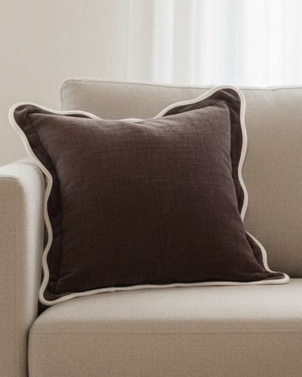 Chloe Chocolate Brown Square Scalloped Cushion Cover